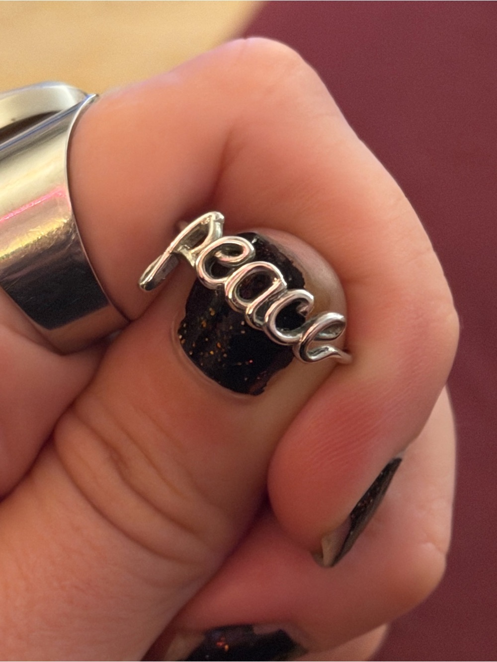 Forever 21 Silver 'Peace' Script Ring